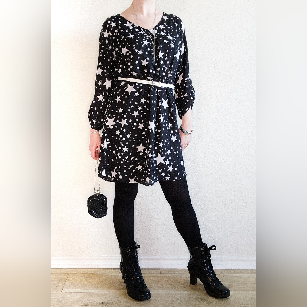 Decree B&W Stars Midi Dress, Size L